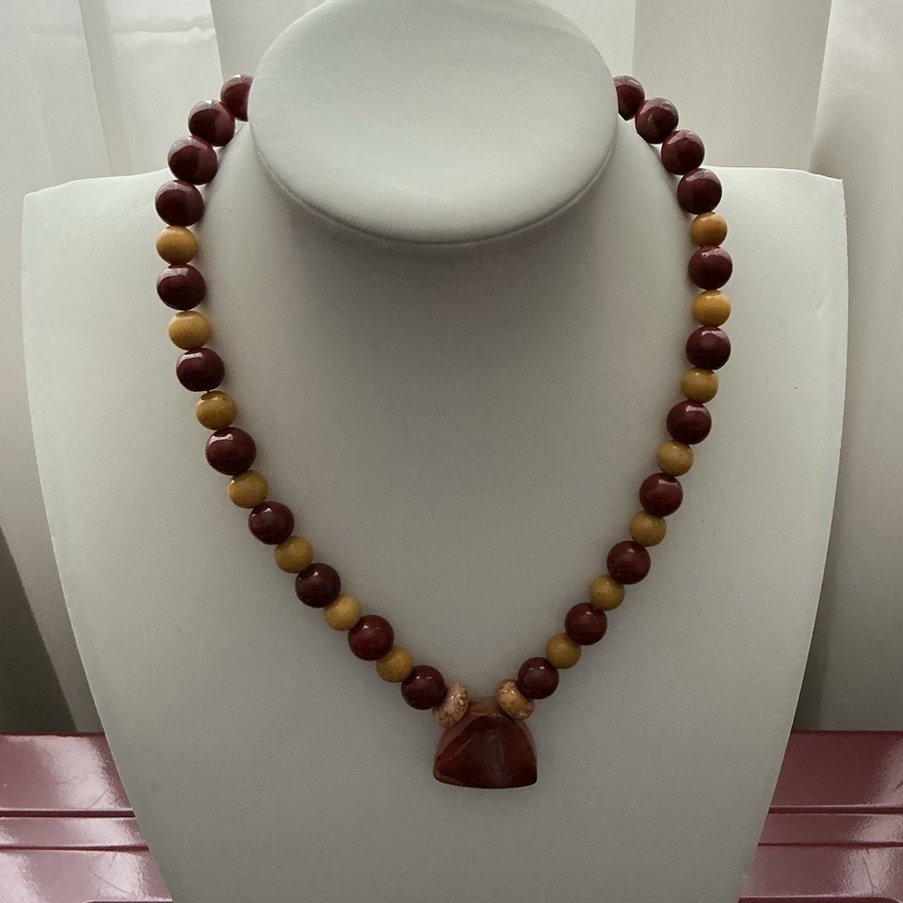 Jasper And Mustard Jasper Genuine Silver Tone Necklace View 2